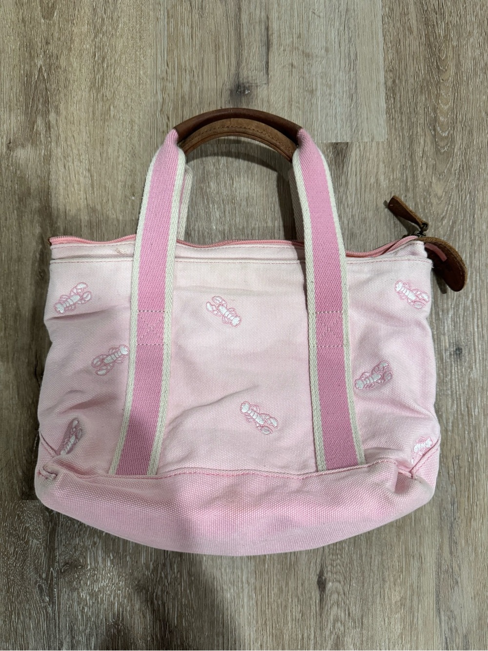 Vintage LL Bean Pink and White Lobster Canvas Mini Tote